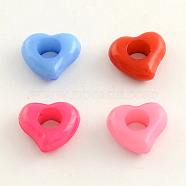 Opaque Acrylic European Beads, Large Hole Heart Beads, Mixed Color, 11.5x12.5x5mm, Hole: 5mm, about 1515pcs/500g(SACR-Q099-M93)