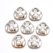 UV Plating Acrylic Pendants, with ABS Plastic Imitation Pearl Beads, Lady Bags, Light Gold, 20.5x21x8.5mm, Hole: 6x7mm(OACR-Q180-023)