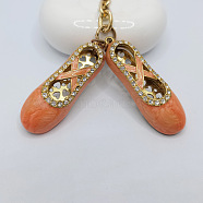 Crystal Rhinestone Ballet Shoes Keychains, with Enamel, KC Gold Plated Alloy Charm Keychain, Orange, 11.6x1.65cm(KEYC-PW0002-025A)