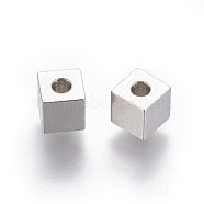 202 Stainless Steel Beads, Cube, Stainless Steel Color, 5x5x5mm, Hole: 2mm(STAS-F205-06P-C)