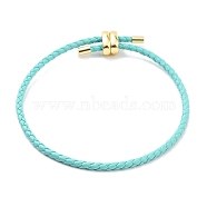 Braided Round Imitation Leather Bracelets Making, with Golden Tone Brass Beads, Dark Turquoise, Inner Diameter: 2-7/8 inch(7.45cm)(BJEW-H610-03G-04)