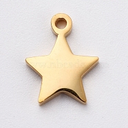 Vacuum Plating 304 Stainless Steel Charms, Manual Polishing, Star, Golden, 8.5x7x1mm, Hole: 0.8mm(STAS-G215-16-G02)