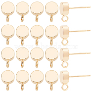 Brass Stud Earring Findings, with Loop, 925 Sterling Silver Pins, Flat Round, Nickel Free, Real 18K Gold Plated, 9x6mm, Hole: 1.8mm, Pin: 0.8mm, 20pcs/box(KK-BC0001-24G)