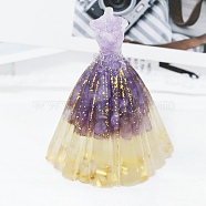 Natural Amethyst Chip & Resin Craft Display Decorations, Glittered Wedding Dress Figurine, for Home Feng Shui Ornament, 56x83mm(DJEW-PW0021-28K)