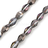 Electroplate Transparent Glass Beads Strands, Oval, Full Rainbow Plated, Faceted, Black, 9.5x5.5mm, Hole: 1.2mm, about 43pcs/strand, 15.94''(40.5cm)(EGLA-M032-03A-FR)