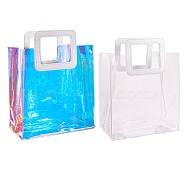 2 Colors PVC Laser Transparent Bag, Tote Bag, with PU Leather Handles, for Gift or Present Packaging, Rectangle, White, Finished Product: 32x25x15cm, 1pc/color, 2pcs/set(ABAG-SZ0001-06A)