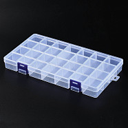 Rectangle Polypropylene(PP) Bead Storage Containers, 28 Compartment Organizer Boxes, with Hinged Lid, for Jewelry Small Accessories, Clear, 25.2x13.5x2.8cm, Hole: 8mm, compartment: 34x32mm(CON-S043-039B)