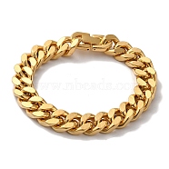 PVD Vacuum Plating 201 Stainless Steel Cuban Link Chain Bracelets for Women Men, Real 18K Gold Plated, 7-7/8 inch(20cm)(BJEW-H612-02G)