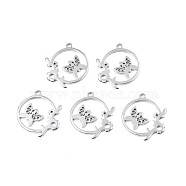 201 Stainless Steel Connector Charms, Laser Cut, Ring with Butterfly and Leaf, Stainless Steel Color, 25x21.5x1.5mm, Hole: 2mm(STAS-T063-172P)
