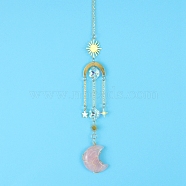 Rose Quartz Moon Sun Catcher Hanging Ornaments, with Brass Star & Sun, for Home, Garden Decoration, 400mm(HJEW-PW0002-11C)