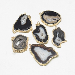 Natural Druzy Agate Pendants, with Golden Tone Iron Findings, Dyed, Nuggets, Coconut Brown, 20~60x13~50x4~8mm, Hole: 1~4mm(G-Q494-65J-G)