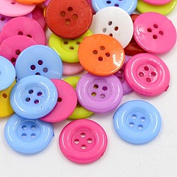 Acrylic Buttons, Plastic Sewing Buttons for Costume Design, 4-Hole, Dyed, Flat Round, Mixed Color, 18x2.5mm, Hole: 1mm(BUTT-E075-B-M)