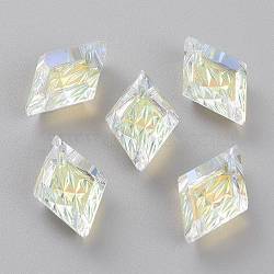 Embossed Glass Rhinestone Pendants, Rhombus, Faceted, Crystal AB, 19x12x6mm, Hole: 1.5mm(GLAA-J101-04B-001AB)