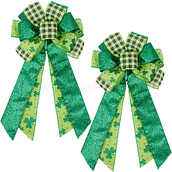 Handmade Woven Costume Accessories, Polyester Large Bowknot for Saint Patrick's Day, Clover, 510~515x290~295mm(AJEW-WH0471-13A)