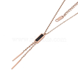 Ion Plating(IP) 304 Stainless Steel Cable Necklaces, Micro Pave Cubic Zirconia Rectangle Pendant Necklaces for Women, Rose Gold, 16.14 inch(41cm)(NJEW-G081-11RG)