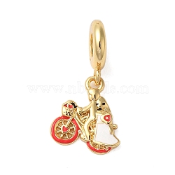 Rack Plating Brass Red Enamel European Dangle Charms, Bike with Couple Large Hole Pendants, Cadmium Free & Lead Free, Long-Lasting Plated, Real 18K Gold Plated, 24mm, Hole: 5mm(KK-P279-40G)