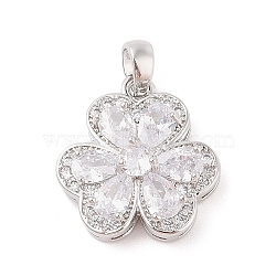 Rack Plating Brass Micro Pave Cubic Zirconia Pendants, Long-lasting Plated, Flower, Clear, 19.5x19x7mm, Hole: 3.5x5mm(ZIRC-I066-04P-01)