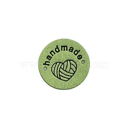 Microfiber Knitting Heart Label Tags, Clothing Handmade Labels, for DIY Jeans, Bags, Shoes, Hat Accessories, Flat Round, Yellow Green, 25mm(PATC-PW0001-001H)