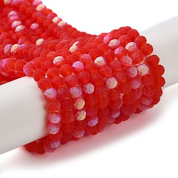 Transparent Glass Beads Strands, Faceted, Frosted, Half AB Color Plated, Rondelle, Red, 4~4.5x3.5~4mm, Hole: 1mm, about 117~121pcs/strand, 16.61~16.73 inch(42.2~42.5cm)(EGLA-A034-T4mm-MB01)