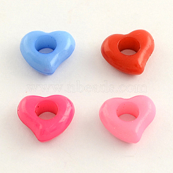 Opaque Acrylic European Beads, Large Hole Heart Beads, Mixed Color, 11.5x12.5x5mm, Hole: 5mm, about 1515pcs/500g(SACR-Q099-M93)