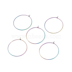 Ion Plating(IP) 316 Surgical Stainless Steel Hoop Earrings Findings, Wine Glass Charms Findings, Rainbow Color, 39x35x0.7mm, 21 Gauge(STAS-F149-32M-B)