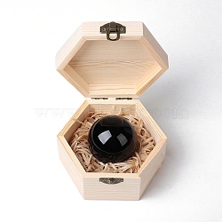 Natural Obsidian Round Ball Display Decorations with Wooden Box, Figurine Home Decoration, Reiki Energy Stone for Healing, 50mm(PW-WG82916-02)