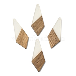 Luminous Glow in the Dark Wood & Resin Pendant, Twist Rhombus Charms, Camel, 53x21x3.5mm, Hole: 2mm(WOOD-H104-02)