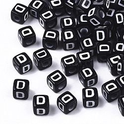 Opaque Acrylic Beads, Horizontal Hole, Alphabet Style, Cube, Black & White, Letter.D, 5x5x5mm, Hole: 2mm, about 500pcs/50g(X-SACR-N002-01D)