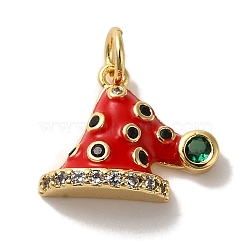 Rack Plating Brass Micro Pave Cubic Zirconia Pendants, with Enamel, Real 18K Gold Plated, Cadmium Free & Lead Free, Hat, 12.5x16x5.5mm, Hole: 3mm(KK-U027-08G-B)