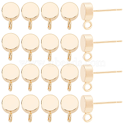 Brass Stud Earring Findings, with Loop, 925 Sterling Silver Pins, Flat Round, Nickel Free, Real 18K Gold Plated, 9x6mm, Hole: 1.8mm, Pin: 0.8mm, 20pcs/box(KK-BC0001-24G)