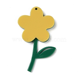 Acrylic Pendants, Flower, Yellow, 50x31.5x4.5mm, Hole: 1.5mm(OACR-R268-03B)