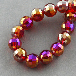 Electroplate Glass Bead Strands, AB Color Plated, Faceted(96 Facets), Round, Dark Red, 8mm, Hole: 1mm, about 72pcs/strand, 21.8 inch(EGLA-R040-8mm-19)