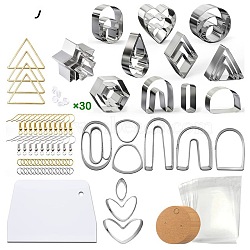 DIY Star/Rhombus/Hexagon Shape Dangle Earring Kits, including Stainless Steel Clay Cutters, Earring Hooks, Jump Ring, Paper Display Card, OPP Bag, Ear Nuts, Scraper, Mixed Color, 170x150x30mm(PW-WG12421-02)