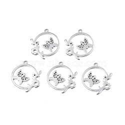 Tarnish Resistant 201 Stainless Steel Connector Charms, Laser Cut, Ring with Butterfly and Leaf, Stainless Steel Color, 25x21.5x1.5mm, Hole: 2mm(STAS-T063-172P)