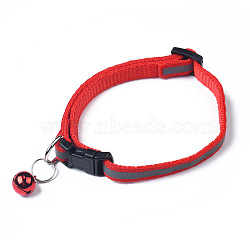 Adjustable Polyester Reflective Dog/Cat Collar, Pet Supplies, with Iron Bell and Polypropylene(PP) Buckle, Red, 21.5~35x1cm, Fit For 19~32cm Neck Circumference(MP-K001-A05)