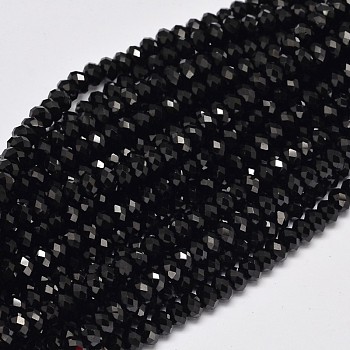 Faceted Rondelle Natural Black Spinel Bead Strands, 5~5.5x3mm, Hole: 1mm, about 105pcs/strand, 15.5 inch