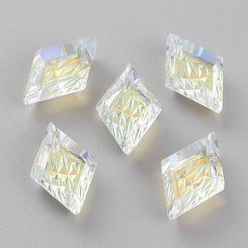 Embossed Glass Rhinestone Pendants, Rhombus, Faceted, Crystal AB, 19x12x6mm, Hole: 1.5mm