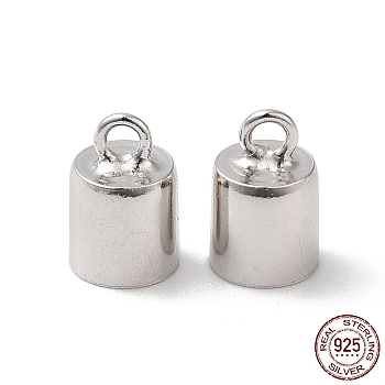 Rhodium Plated 925 Sterling Silver Cord Ends, End Caps, Column, Platinum, 9x6mm, Hole: 1.6mm, Inner Diameter: 5mm