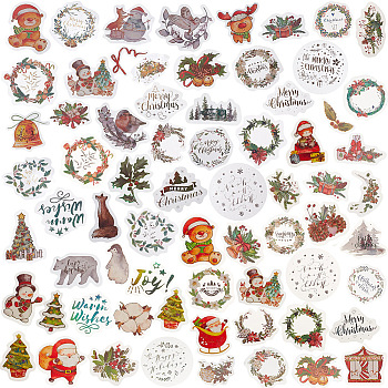 4 bags 4 styles Christmas Theme PET Picture Stickers Set, Waterproof Self Adhesive Decals for DIY Scrapbook, Photo Album, 18~55.5x21~52x0.1mm, 30pcs/set, 1 bag/style