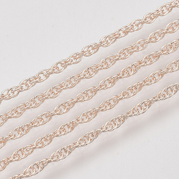 Soldered Brass Covered Iron Rope Chains, with Spool, Rose Gold, 3x2.5x0.3mm, about 328.08 Feet(100m)/roll