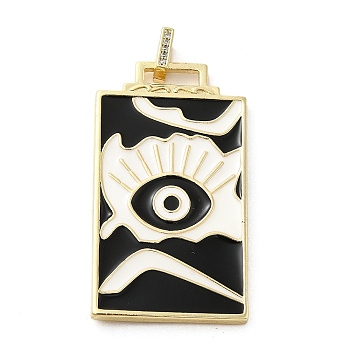 Brass Micro Pave Cubic Zirconia Pendant with Enamel, Rectangle, Black, 45.5x25.5x2.5mm, Hole: 4.5mm