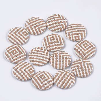Handmade Straw Woven Cabochons, with Aluminum Bottom, Flat Round, Platinum, BurlyWood, 25~25.5x6mm