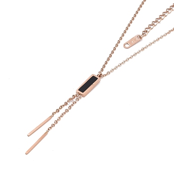 Ion Plating(IP) 304 Stainless Steel Cable Necklaces, Micro Pave Cubic Zirconia Rectangle Pendant Necklaces for Women, Rose Gold, 16.14 inch(41cm)