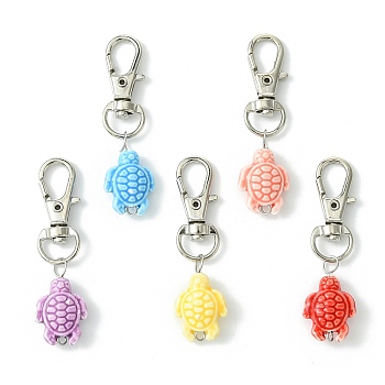 Ocean Themed Tortoise Handmade Porcelain Pendant Decorations, with Alloy Swivel Clasps, Mixed Color, 53mm