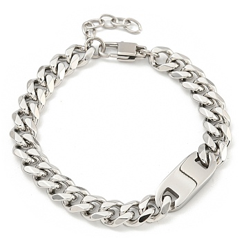 Non-Tarnish 304 Stainless Steel Cuban Link Chain Oval Link Bracelets for Women, Stainless Steel Color, 7-1/2 inch(19cm)