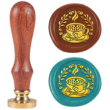 Coffee Wax Seal Stamp Set, Sealing Wax Stamp Solid Brass Head with Wood Handle, for Envelopes Invitations, Gift Card, Drink, 83x22mm, Stamps: 25x14.5mm