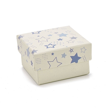 Cardboard Jewelry Boxes, with Black Sponge Mat, for Jewelry Gift Packaging, Square with Star Pattern, Beige, 5.3x5.3x3.2cm