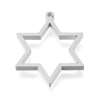 304 Stainless Steel Open Back Bezel Pendants, For DIY UV Resin, Epoxy Resin, Pressed Flower Jewelry, Star of David, Matte Stainless Steel Color, 32.5x26x3mm, Hole: 2mm