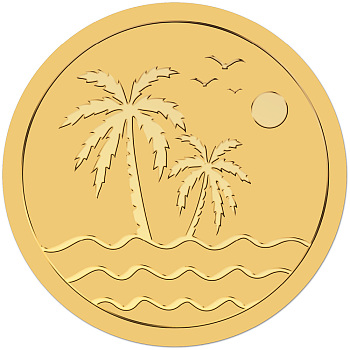 Self Adhesive Gold Foil Embossed Stickers, Medal Decoration Sticker, Coconut Tree, 5x5cm