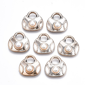 UV Plating Acrylic Pendants, with ABS Plastic Imitation Pearl Beads, Lady Bags, Light Gold, 20.5x21x8.5mm, Hole: 6x7mm